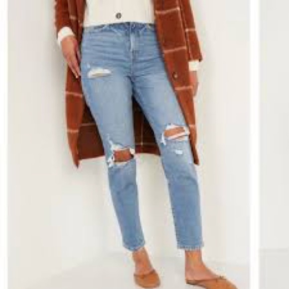 Old Navy OG Straight High Rise Jeans What a Dahlia Ripped Size 12 - Picture 3 of 7